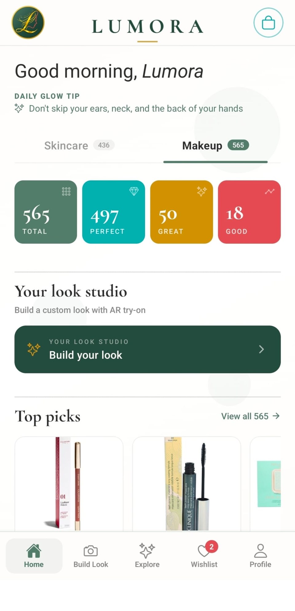 Your matches: products scored perfect, great and good for your skin