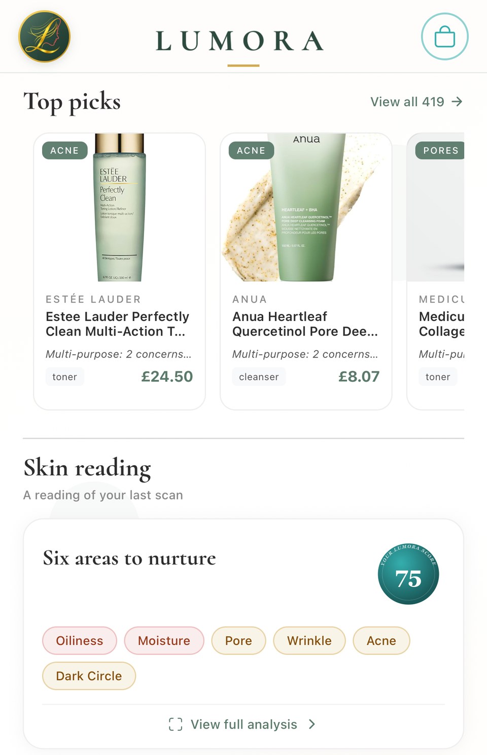 Skin reading: six areas to nurture and your Lumora score
